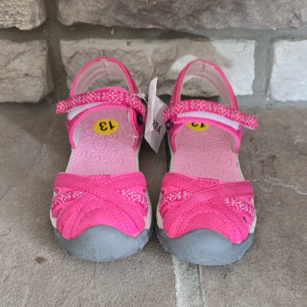 Northside Pink and Gray Sandals with Velcro Strap and Closed Toe